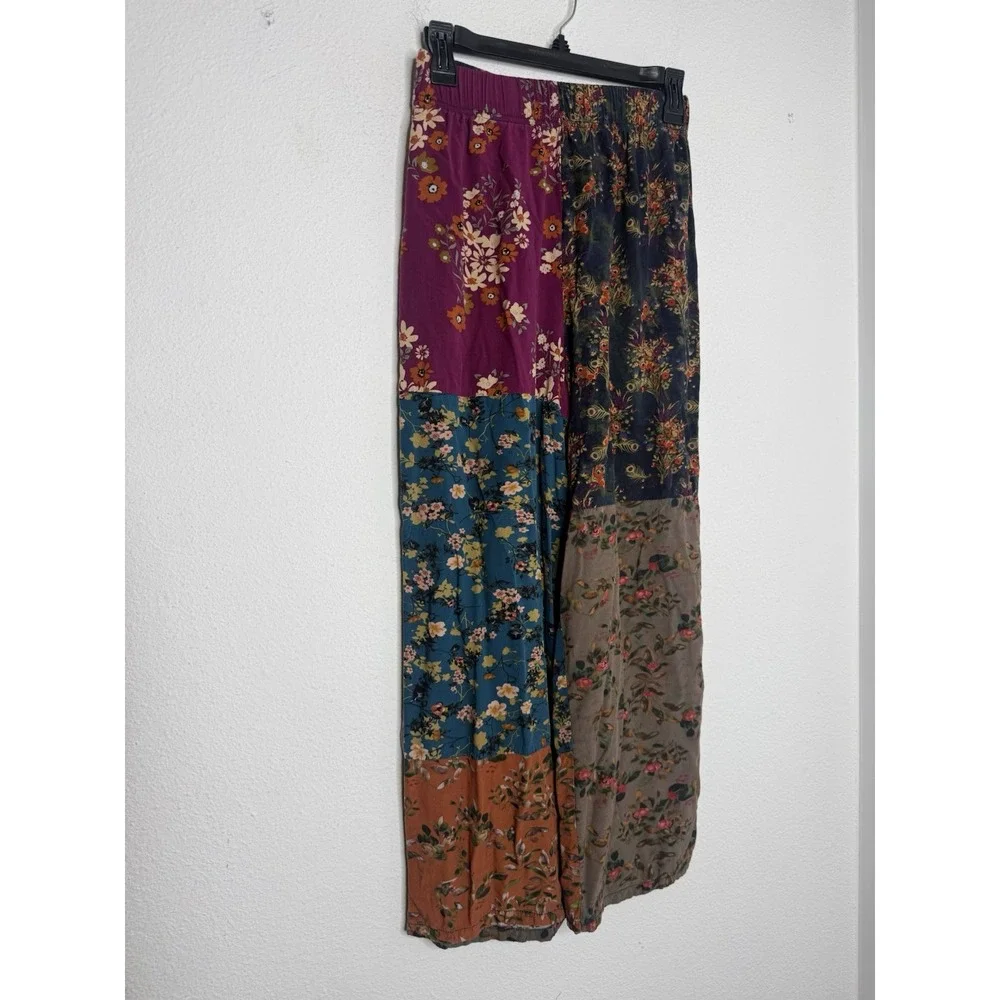 Natural Life Mixed Print Floral Patchwork Wide Leg Pants Womens Small Bohemian